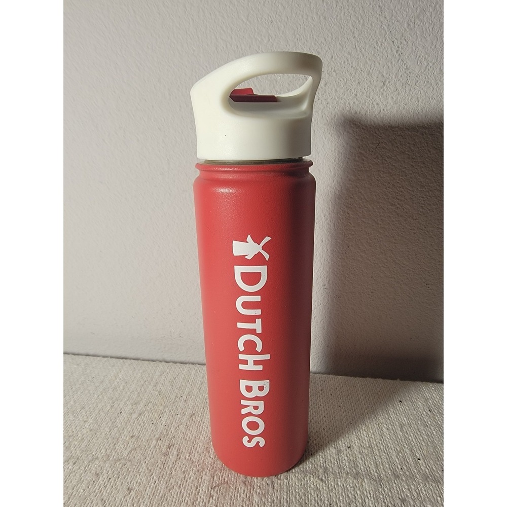 Dutch Bros Coffee Insulated Stainless Steel Water Bottle 20oz Red White Lid
